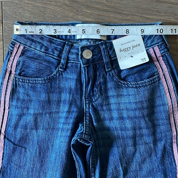 Abercrombie Kids Low Rise Baggy Jeans Size 5/6 Long NWT Pink Striped Bow Details - Picture 7 of 12